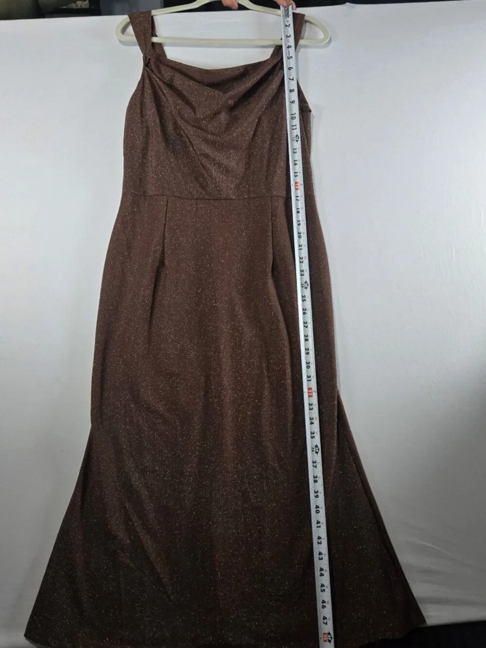 MAKABO Womens Brown Glitter Cowl Neck Maxi Dress Sleeveless Formal Gown Medium